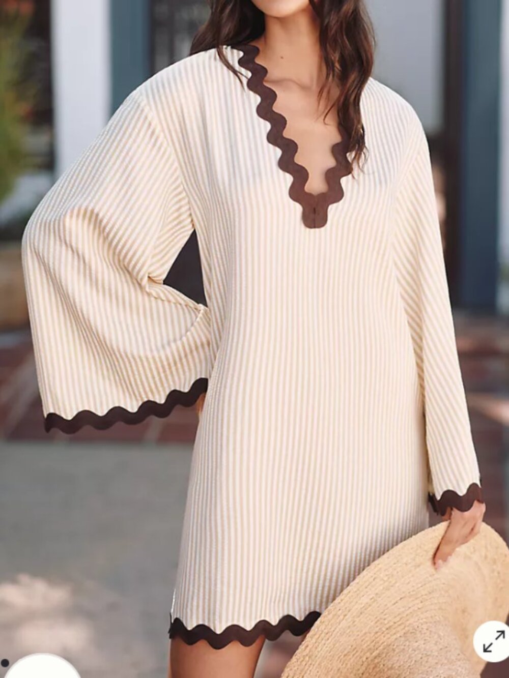 Flat White Anthropologie Striped Rickrack Tunic Dress Coverup Size M/L - NWT!